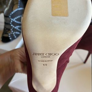 Jimmy Choo maroon suede heels.